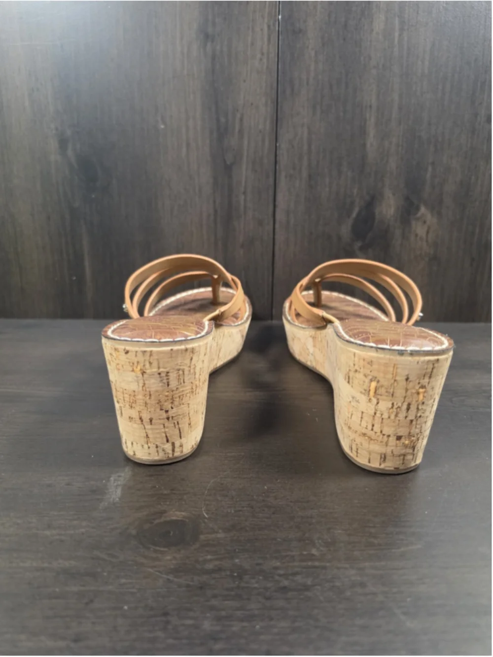 Sam Edelman Strappy Criss-cross Cork Platform Wedge Sandals 9.5 M Natural Brown